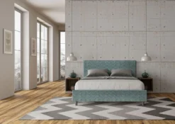 Letto 160x200cm matrimoniale con testata imbottita in tessuto blu LIT403