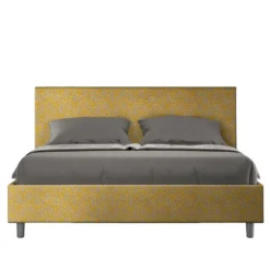 Letto 160x200cm matrimoniale con testiera imbottita in tessuto giallo LIT401