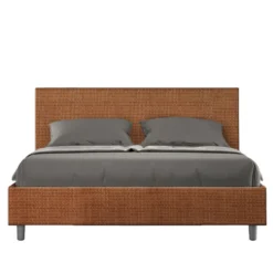Letto 160x200cm matrimoniale con testiera imbottita in tessuto arancio LIT399