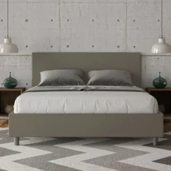 Letto 160x200cm matrimoniale con testiera imbottita in similpelle cappuccino LIT395