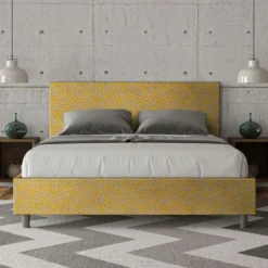 Letto 160x190cm matrimoniale con testiera imbottita in tessuto giallo LIT391