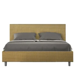 Letto 160x190cm matrimoniale con testiera imbottita in tessuto giallo LIT389