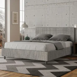 Letto 160x190cm matrimoniale con testiera imbottita in tessuto grigio LIT389