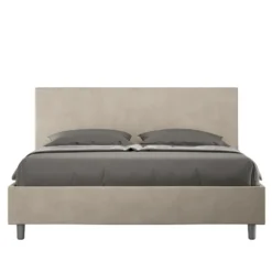 Letto 160x210cm matrimoniale con testiera imbottita in microfibra sabbia beige LIT407