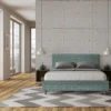 Letto 160x210cm matrimoniale con testata imbottita in tessuto blu LIT413
