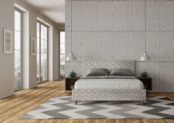 Letto 160x210cm matrimoniale con testiera imbottita in tessuto grigio LIT411