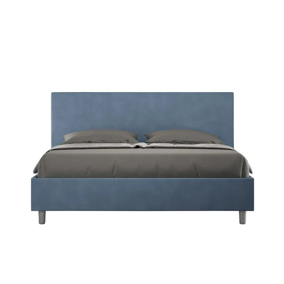 Letto 160x200cm matrimoniale con testiera imbottita in microfibra blu LIT397
