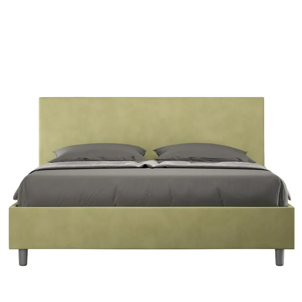 Letto 160x190cm matrimoniale con testiera imbottita in microfibra tè verde LIT387