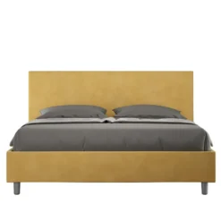 Letto 160x190cm matrimoniale con testiera imbottita in microfibra ocra LIT387