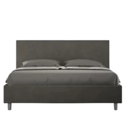 Letto 160x190cm matrimoniale con testiera imbottita in microfibra grigio LIT387