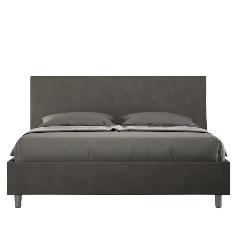 Letto 160x190cm matrimoniale con testiera imbottita in microfibra grigio LIT387