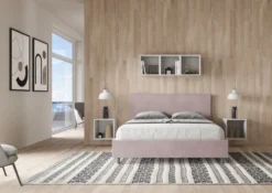 Letto 160x190cm matrimoniale con testiera imbottita in microfibra glicine lilla LIT387