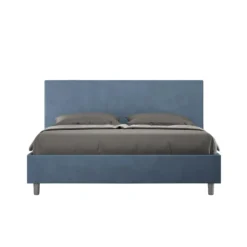 Letto 160x190cm matrimoniale con testiera imbottita in microfibra blu LIT387