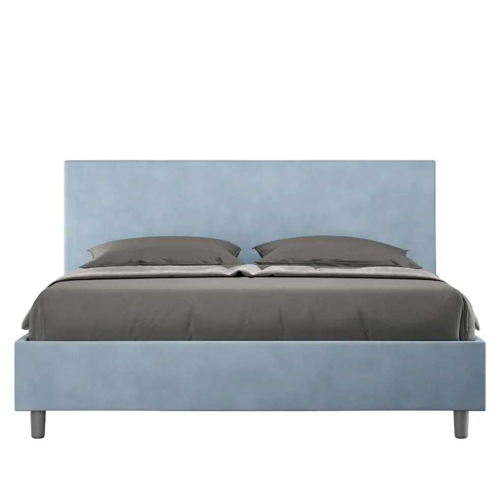 Letto 160x190cm matrimoniale con testiera imbottita in microfibra azzurro LIT387