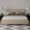 Letto 160x210cm matrimoniale con testiera imbottita in similpelle tortora LIT405