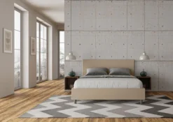 Letto 160x190cm matrimoniale con testiera imbottita in similpelle tortora LIT385