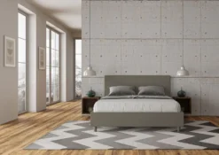Letto 160x190cm matrimoniale con testiera imbottita in similpelle cappuccino LIT385