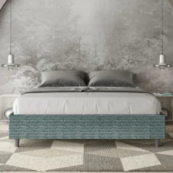 Letto 160x190cm matrimoniale sommier in tessuto blu LIT363