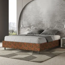 Letto 160x190cm matrimoniale sommier in tessuto arancio LIT361
