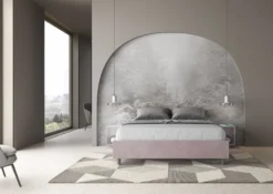 Letto 160x200cm matrimoniale sommier in microfibra glicine lilla LIT367