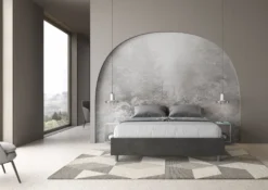 Letto 160x190cm matrimoniale sommier in microfibra grigio LIT357