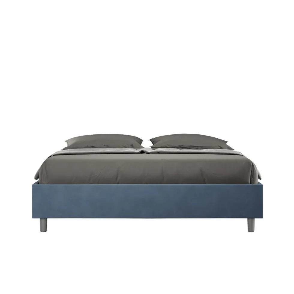 Letto 160x190cm matrimoniale sommier in microfibra blu LIT357