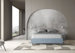 Letto 160x190cm matrimoniale sommier in microfibra azzurro LIT357