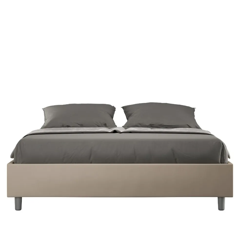 Letto 160x210cm matrimoniale sommier in similpelle tortora LIT375