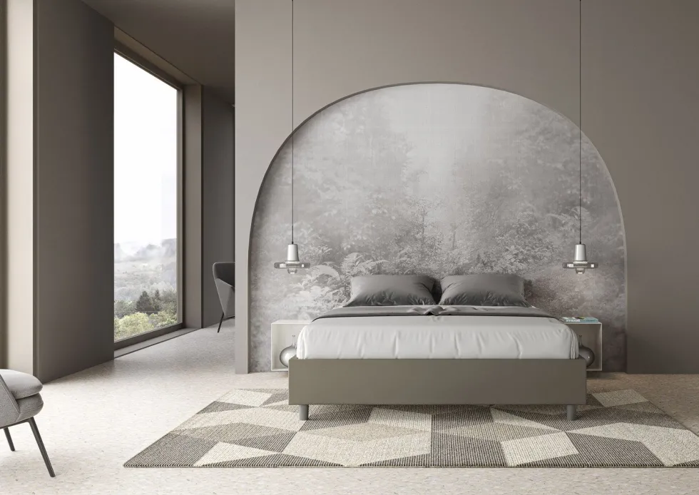 Letto 160x210cm matrimoniale sommier in similpelle cappuccino LIT375