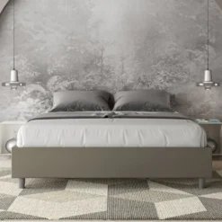 Letto 160x210cm matrimoniale sommier in similpelle cappuccino LIT375