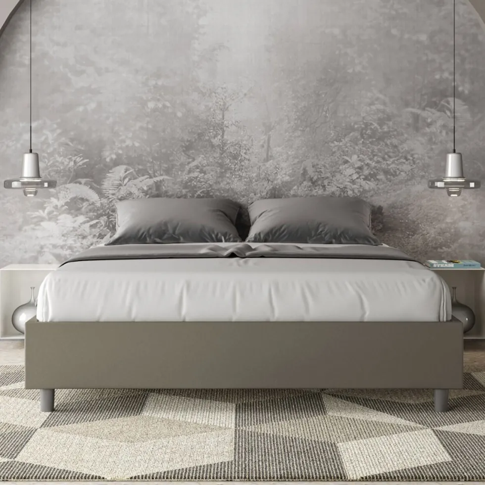 Letto 160x210cm matrimoniale sommier in similpelle cappuccino LIT375