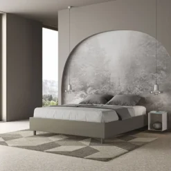 Letto 160x210cm matrimoniale sommier in similpelle cappuccino LIT375