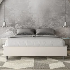 Letto 160x210cm matrimoniale sommier in similpelle bianco LIT375