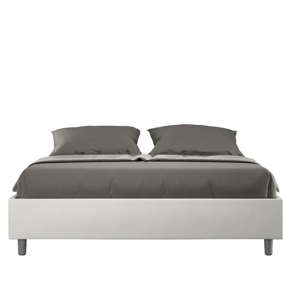 Letto 160x210cm matrimoniale sommier in similpelle bianco LIT375