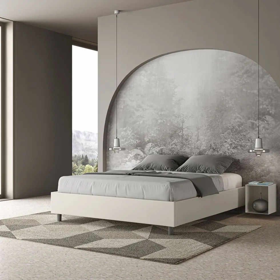 Letto 160x210cm matrimoniale sommier in similpelle bianco LIT375