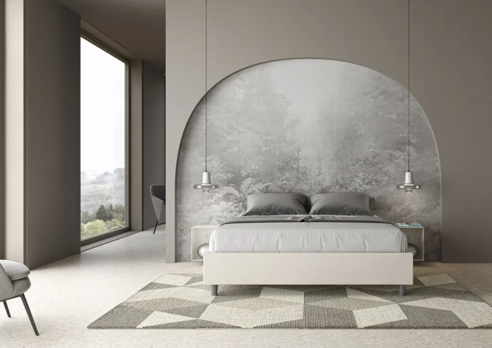 Letto 160x190cm matrimoniale sommier in similpelle bianco LIT355