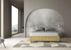 Letto 160x210cm matrimoniale sommier in tessuto giallo LIT383