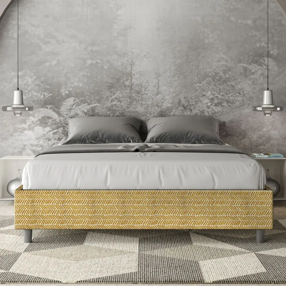 Letto 160x210cm matrimoniale sommier in tessuto giallo LIT383
