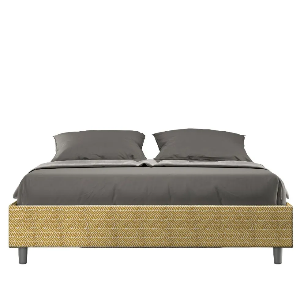 Letto 160x210cm matrimoniale sommier in tessuto giallo LIT383