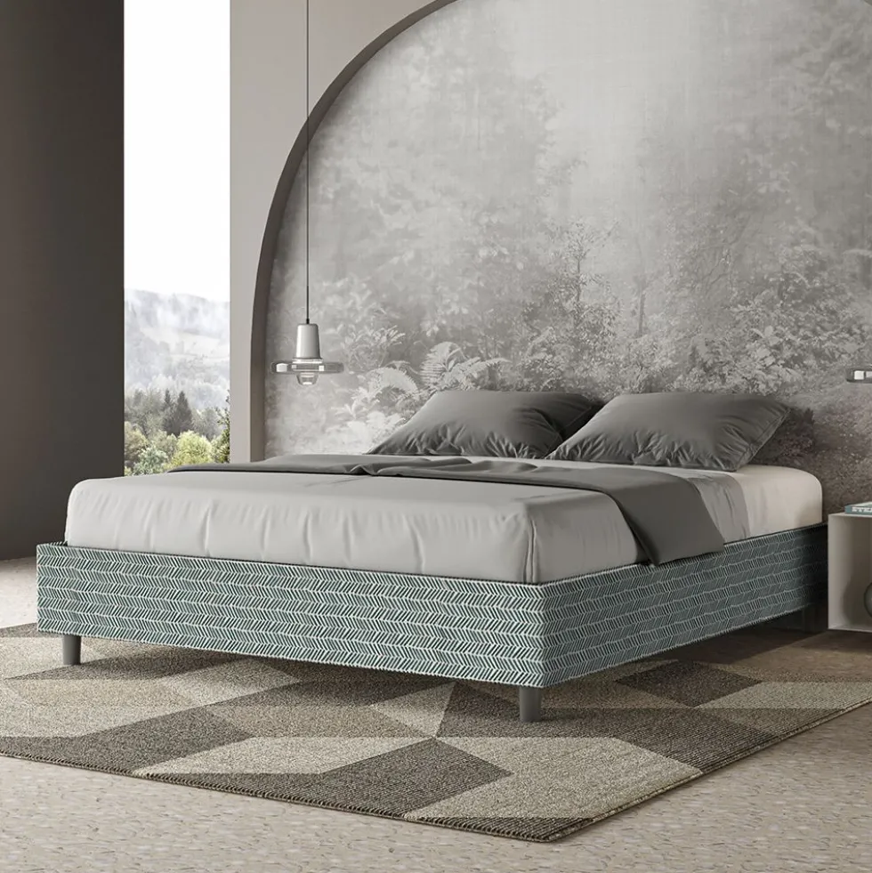 Letto 160x210cm matrimoniale sommier in tessuto azzurro LIT383