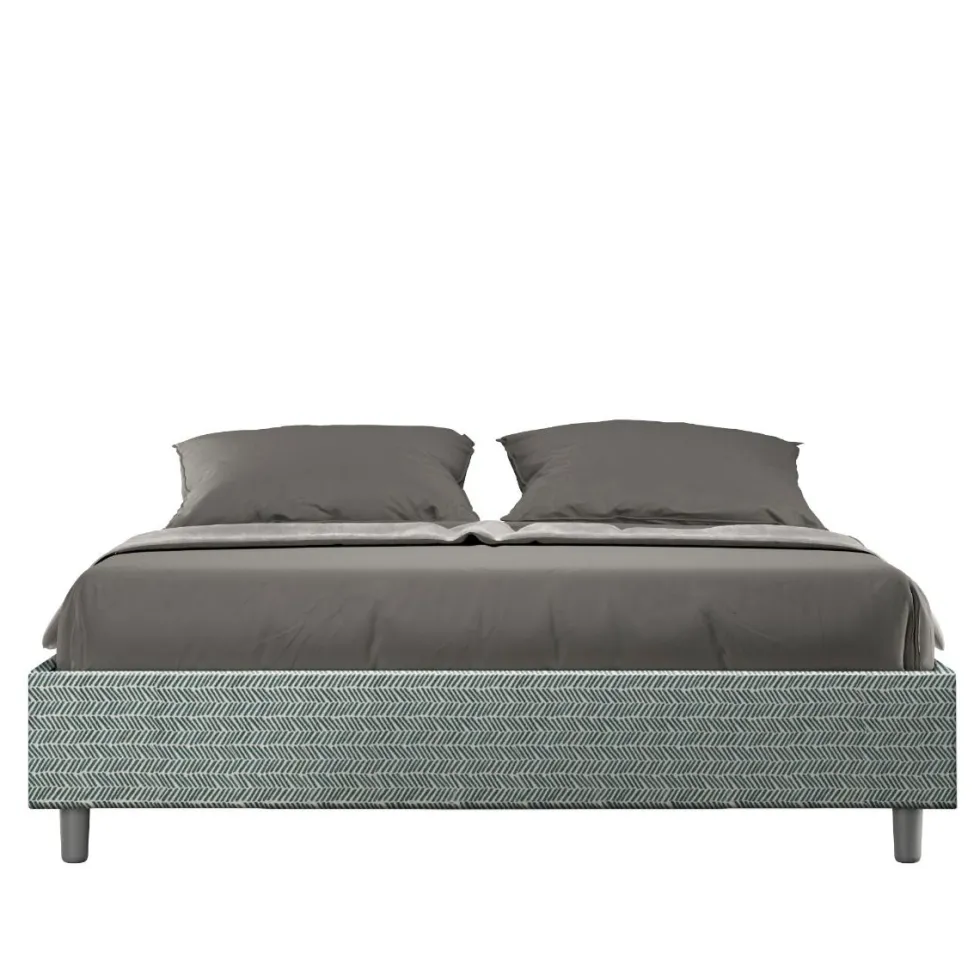 Letto 160x210cm matrimoniale sommier in tessuto azzurro LIT383