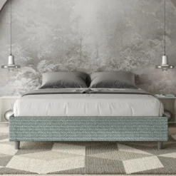 Letto 160x210cm matrimoniale sommier in tessuto azzurro LIT383