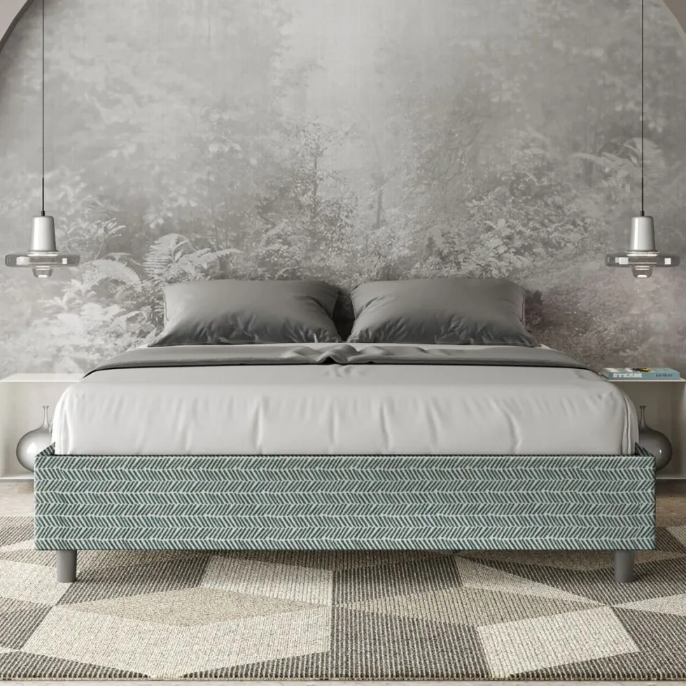 Letto 160x210cm matrimoniale sommier in tessuto azzurro LIT383