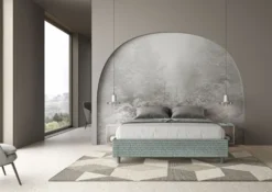 Letto 160x210cm matrimoniale sommier in tessuto azzurro LIT383