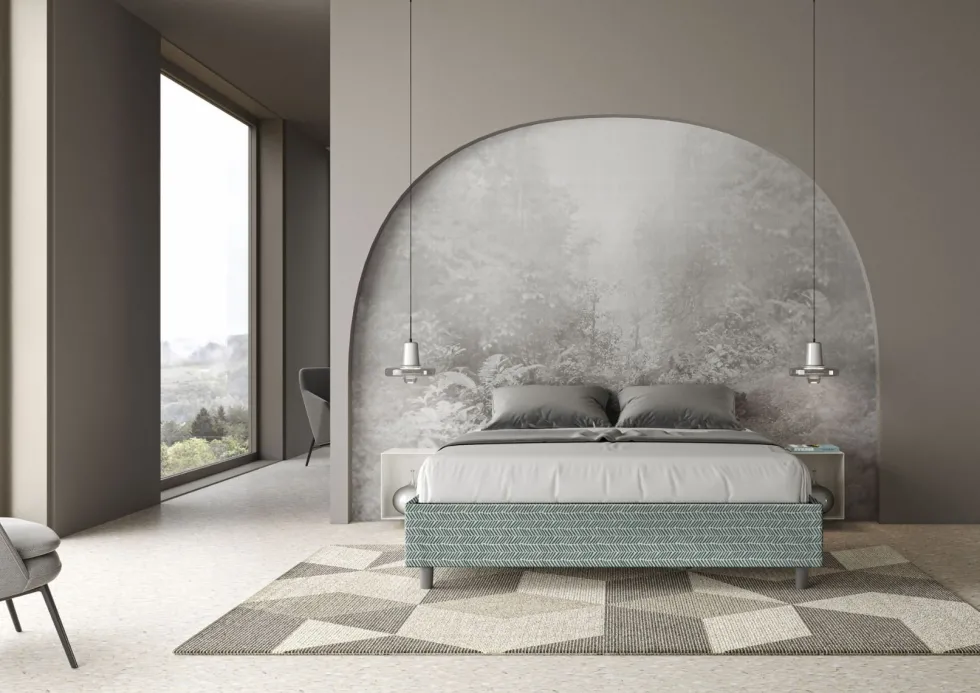 Letto 160x210cm matrimoniale sommier in tessuto azzurro LIT383
