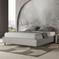 Letto 160x210cm matrimoniale sommier in tessuto bianco LIT383