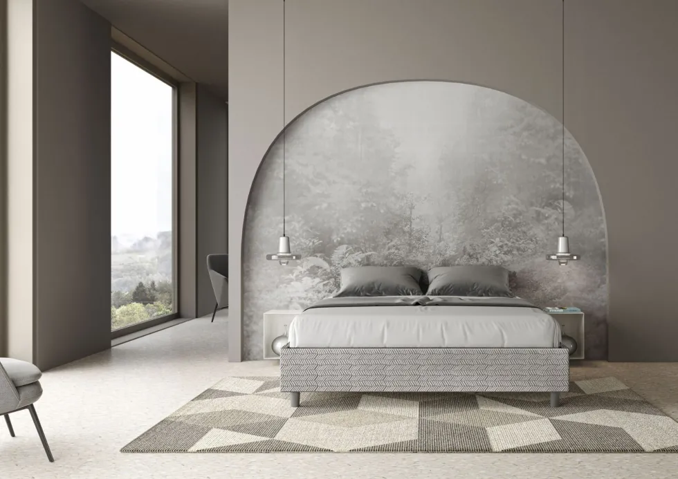 Letto 160x210cm matrimoniale sommier in tessuto bianco LIT383