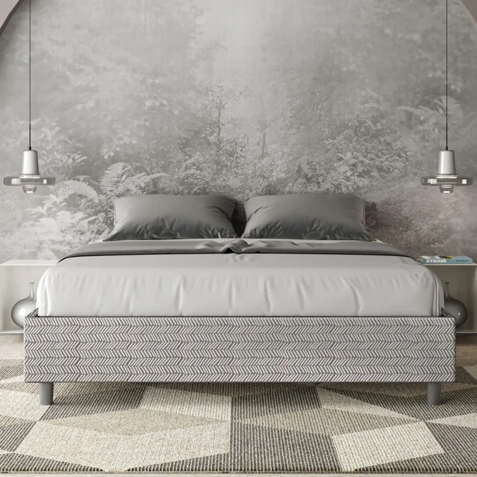 Letto 160x210cm matrimoniale sommier in tessuto bianco LIT383