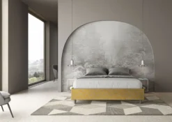 Letto 160x210cm matrimoniale sommier in tessuto giallo LIT381