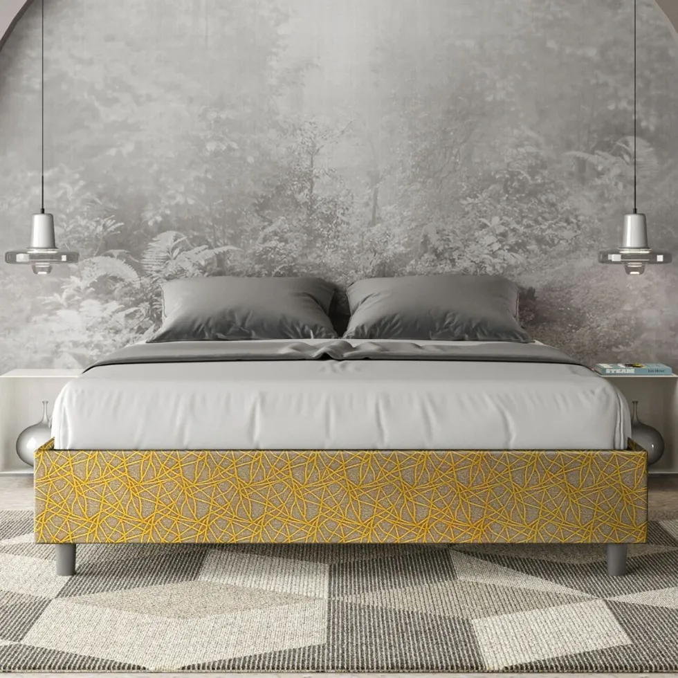 Letto 160x210cm matrimoniale sommier in tessuto giallo LIT381
